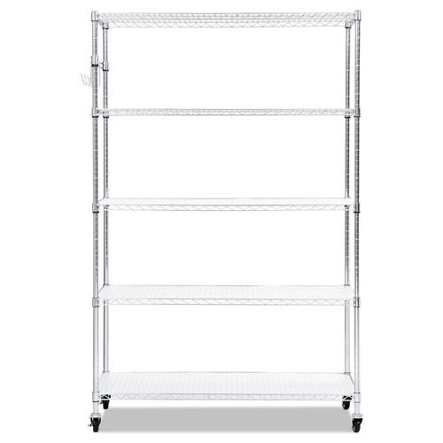 5Shelf Wire Shelving Kit With Casters And Shelf Liners 48w X 18d X 72h Silver