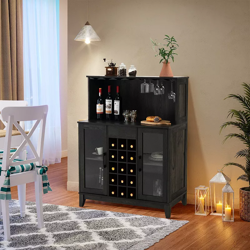 Storage Bar Cabinet with Framed Tempered Glass Door