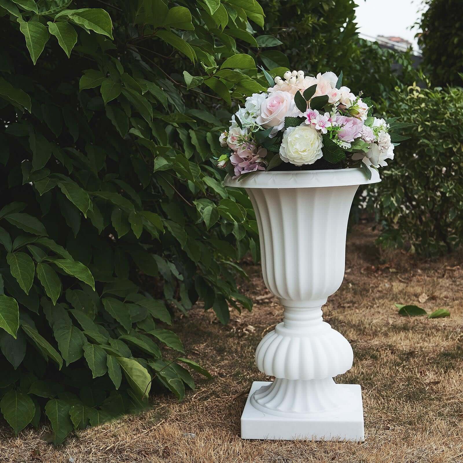 2 Pack White Urn Planter, Floral Pedestal Flower Pot Plant Stand - PVC 20