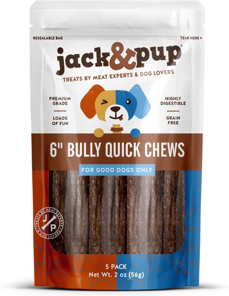 Jack and Pup Bully Quick Chews 6-in Dog Treats， 5 count