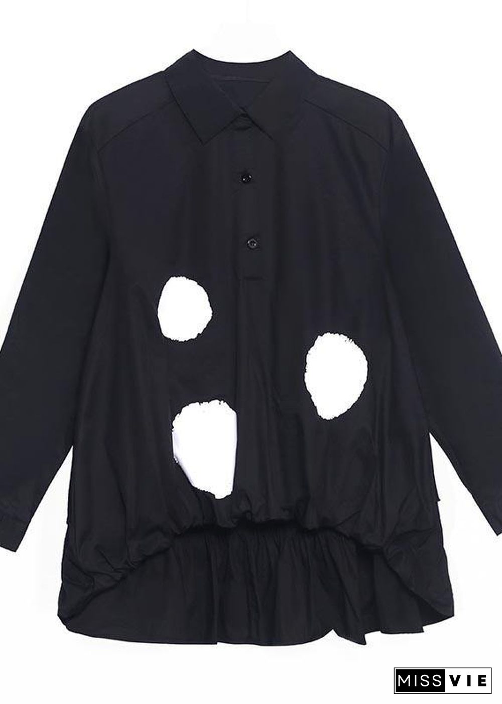 Organic Black Dot Cinched low high design Cotton Shirt Tops