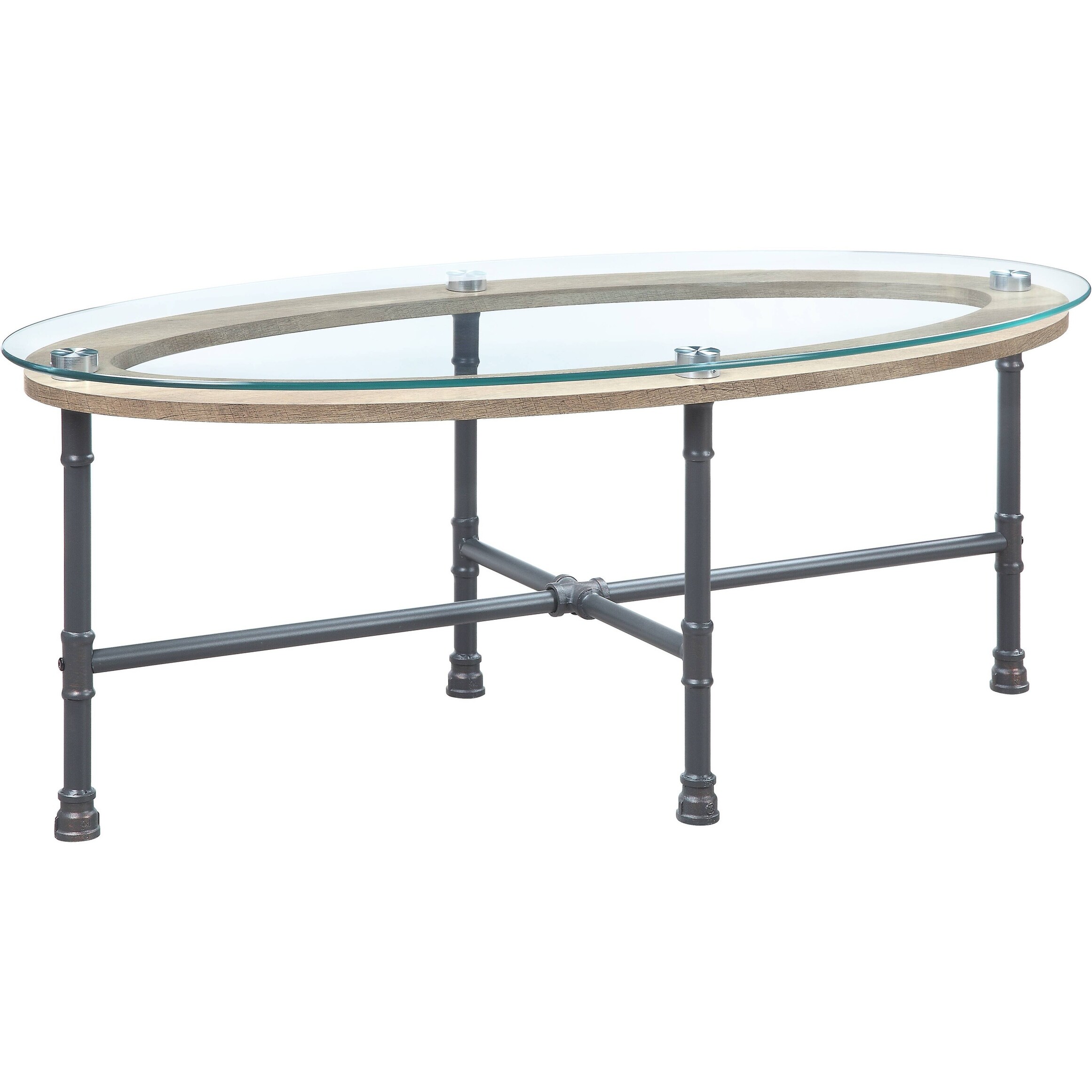 ACME Brantley Coffee Table in Clear Glass and Sandy Gray Finish