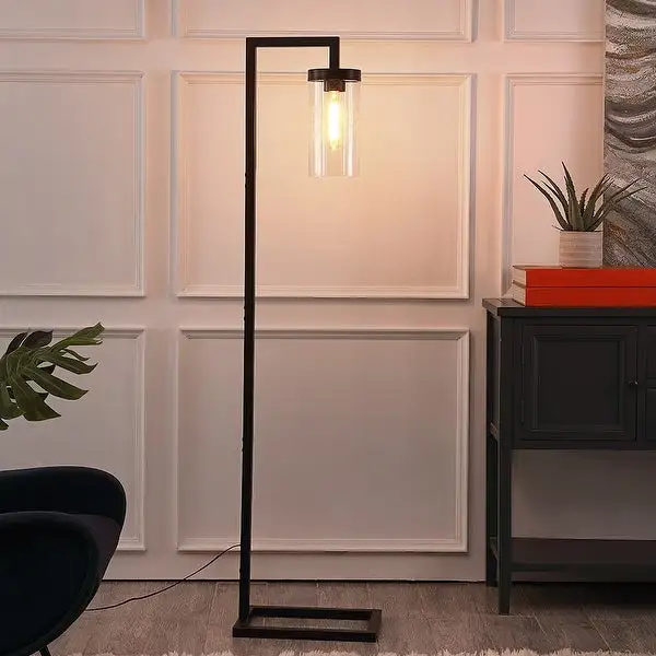 63 in. Modern Bronze Floor Lamp with Clear Seeded Glass Shade and 8W LED Bulb Included - 63