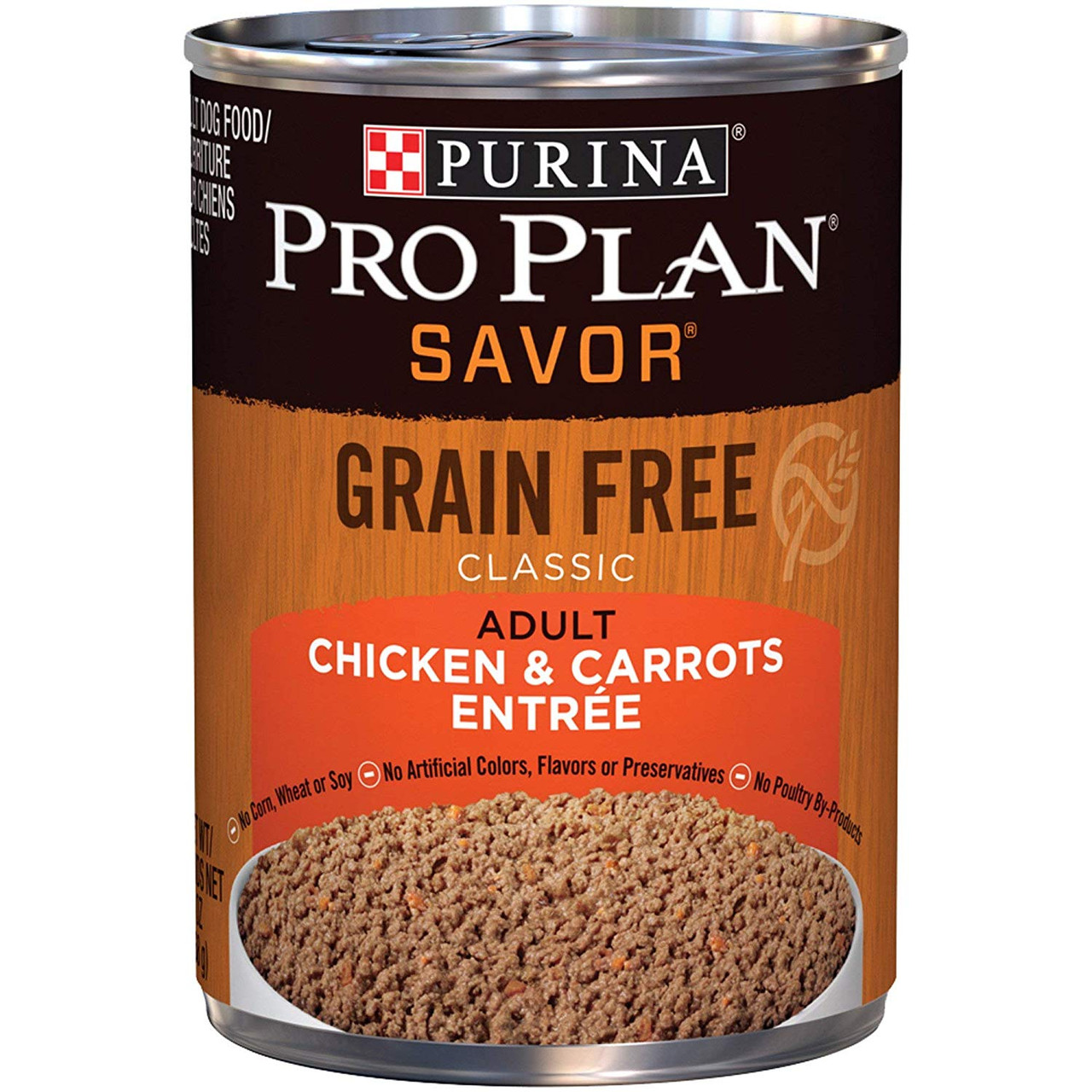 Purina Pro Plan Savor Grain Free Classic Chicken and Carrots Entree Canned Dog Food， 13 Oz.