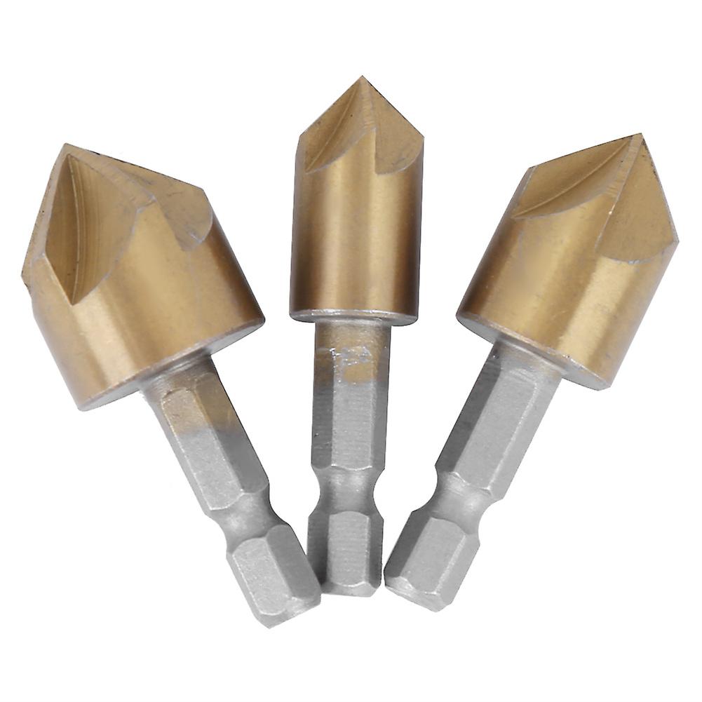 3PCs Chamfer Cutter Woodworking Tool High Speed Steel Gold Hex Rod 5-Flute 90° 12mm-19mm