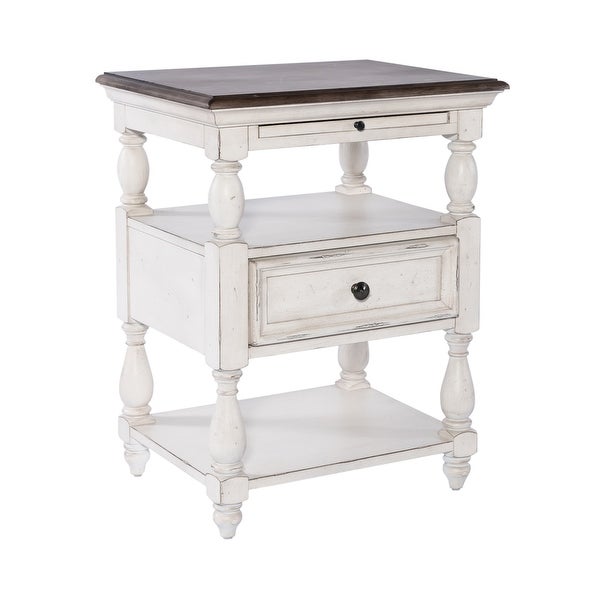 Abbey Road Porcelain White Churchill Brown Drawer End Table