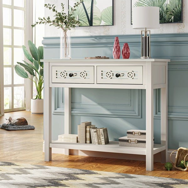 Retro Console Table with Two Top Drawers and Open Shelf