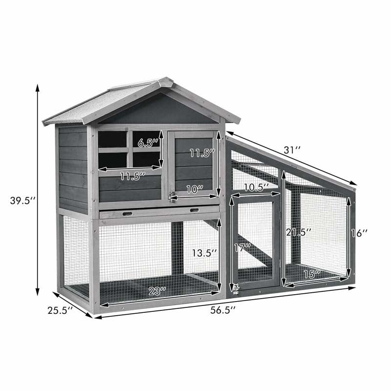 Rabbit Hutch Bunny Cage with Ventilation Door & Removable Tray, Indoor Outdoor Pet Cage House Wooden Chicken Coop