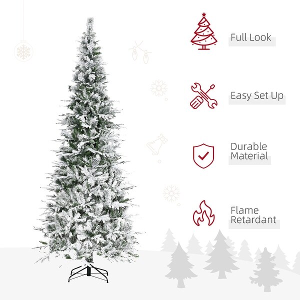 9ft Unlit Snow Flocked Pine Artificial Christmas Tree with Realistic Branches and 1159 Tips