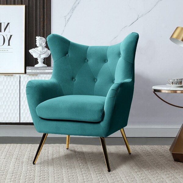 Eusebio Tufted Velvet Accent Chair with Wingback， Arms， and Metal Gold Legs for Living Room or Bedroom by HULALA HOME