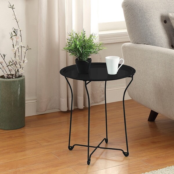 Round Metal Tray End Side Table， Removable Tray Outdoor and Indoor Drink， Snack， Coffee Table， Teleph1 Table