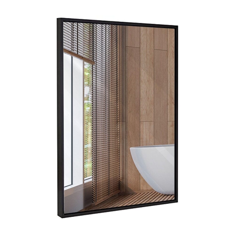 Framed Wall Mirror - 30 x 40 Inches Contemporary Large Rectangle Mirror with Floating Glass Panel and Wenge Wood-Look Frame