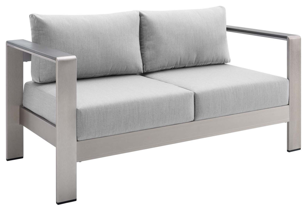 Shore Sunbrella Fabric Aluminum Outdoor Patio Loveseat   Contemporary   Outdoor Loveseats   by Modway  Houzz