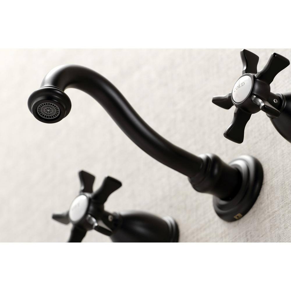 Kingston Brass Hamilton 2-Handle Wall Mount Bathroom Faucet in Matte Black HKS3120NX