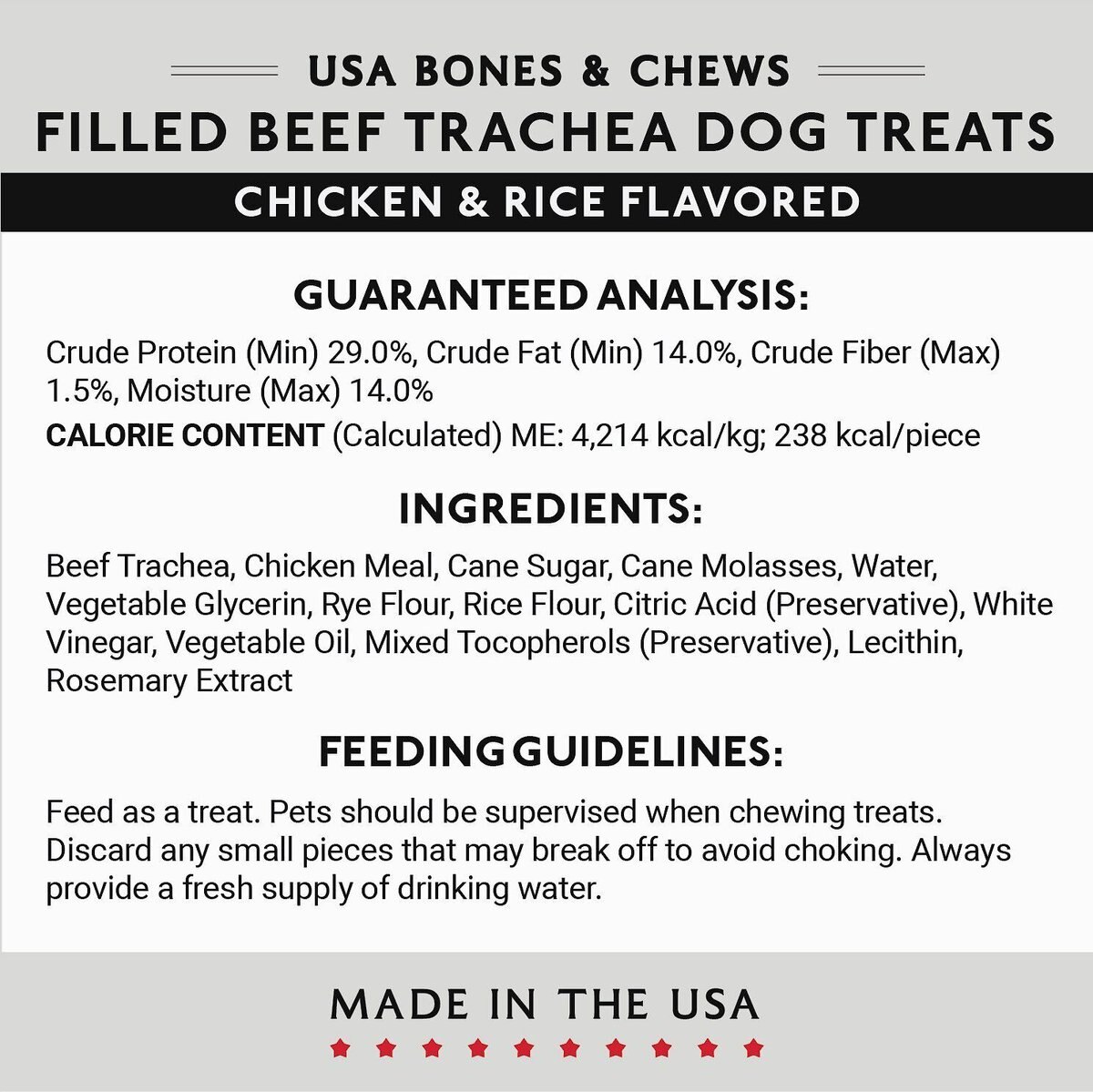 Bones and Chews Made in USA Chicken and Rice Flavored Filled Beef Trachea Dog Treats