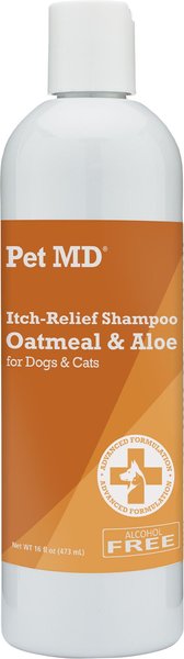 Pet MD Oatmeal and Aloe Itch Relief Dog and Cat Shampoo， 16-oz bottle