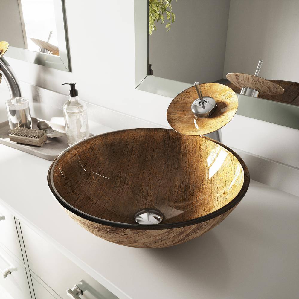 VIGO Giovanni Amber Sunset Glass 17 in. L x 17 in. W x 6 in. H Round Vessel Bathroom Sink VG07027