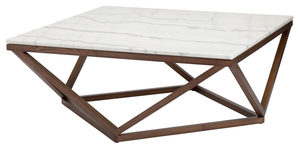 Jasmine Coffee Table  Modern Wooden Walnut Coffee Table  Square Marble Top   Transitional   Coffee Tables   by mod space furniture  Houzz