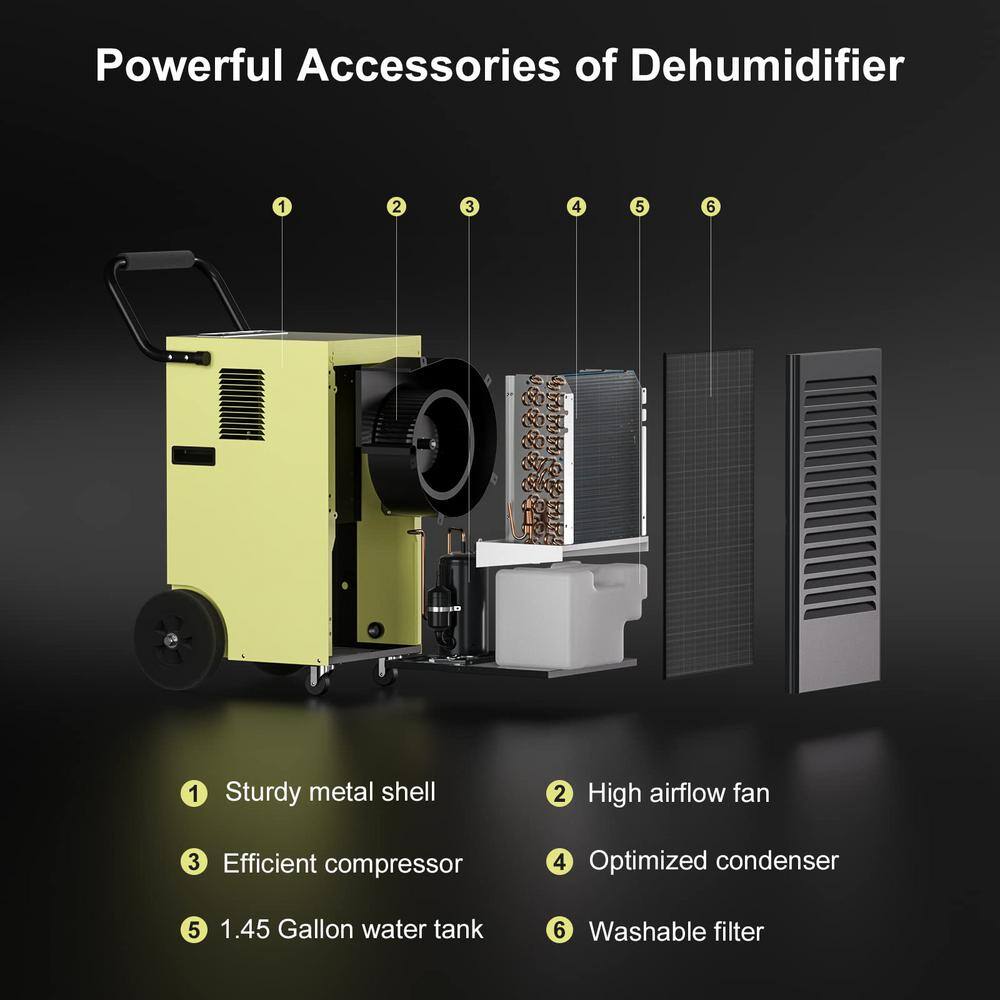 150 pt. 4500 sq. ft. Commercial Dehumidifier in. Black with with Drain Hose Water Tank and Auto Defrost Dehumidifier7