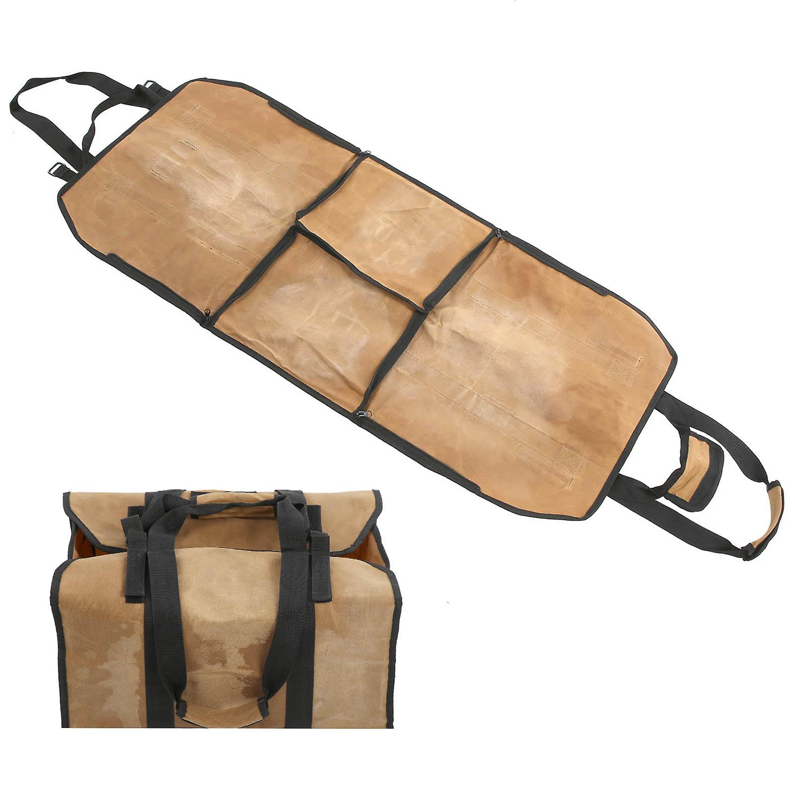 Large Capacity Dual Purpose Canvas Waterproof Logging Bag Yard Firewood Storage Bag Khaki