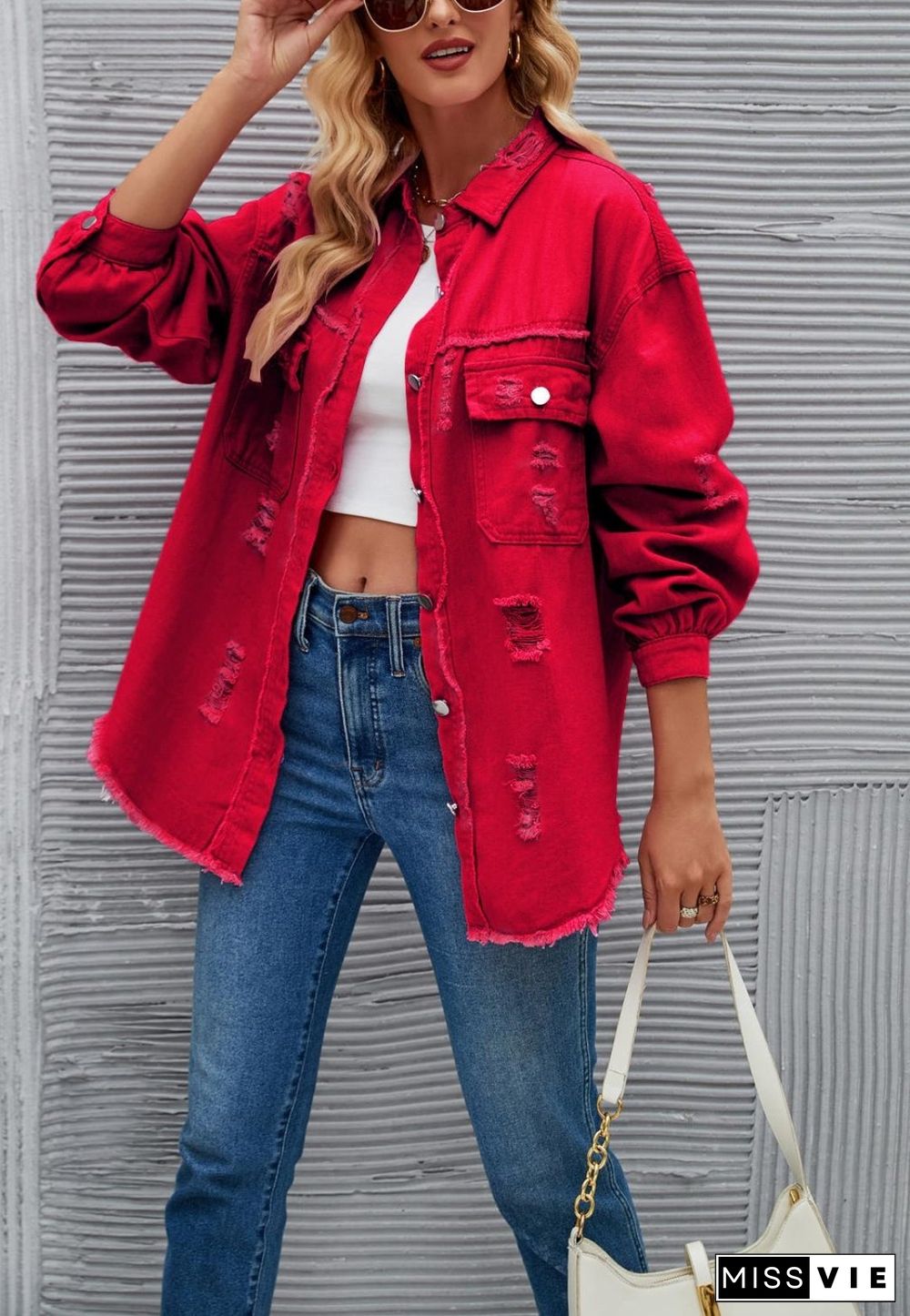 Solid Color Distressed Jacket