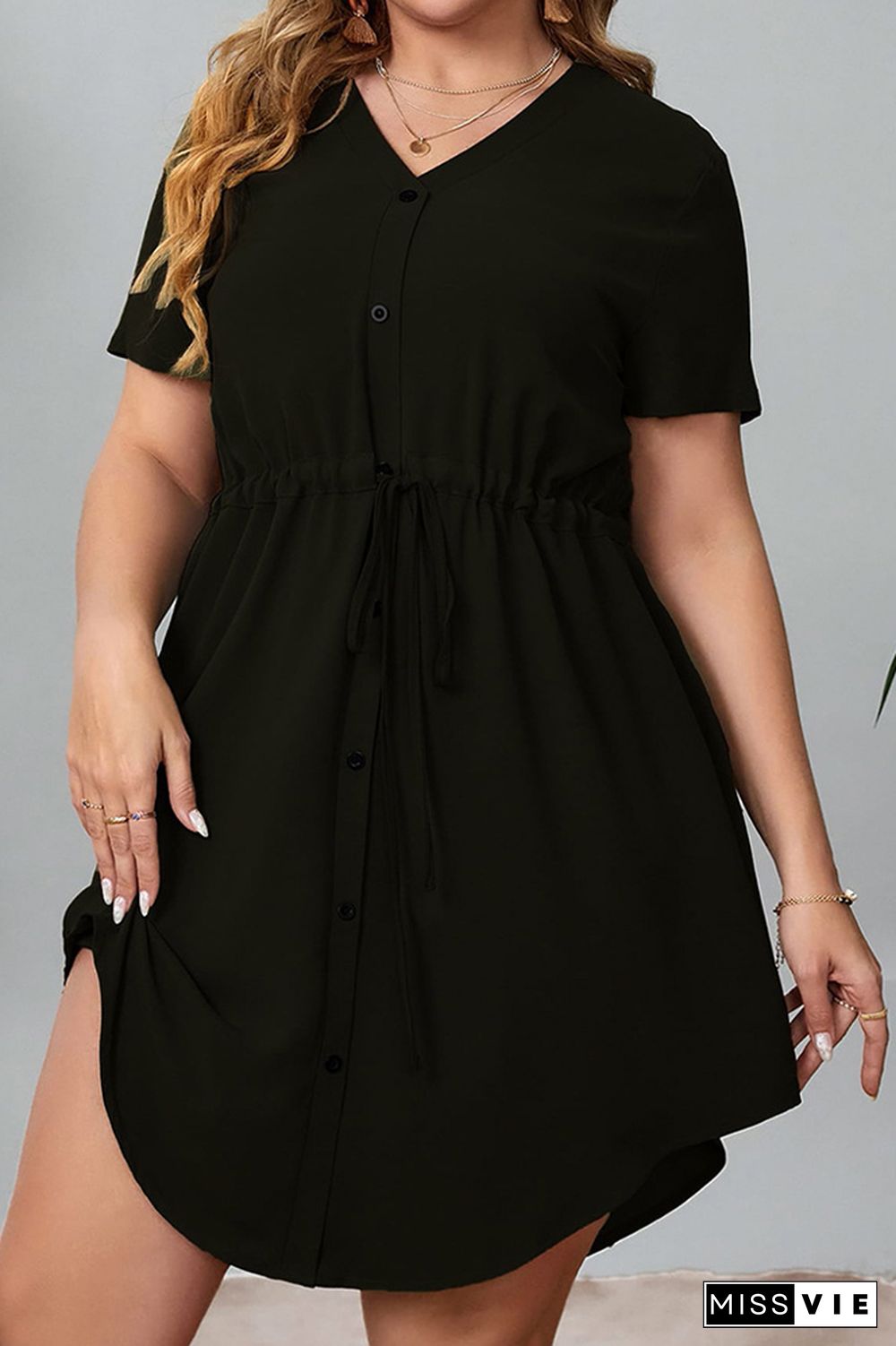 Plus Size Drawstring Elastic Waist Irregular Hem Dress Wholesale