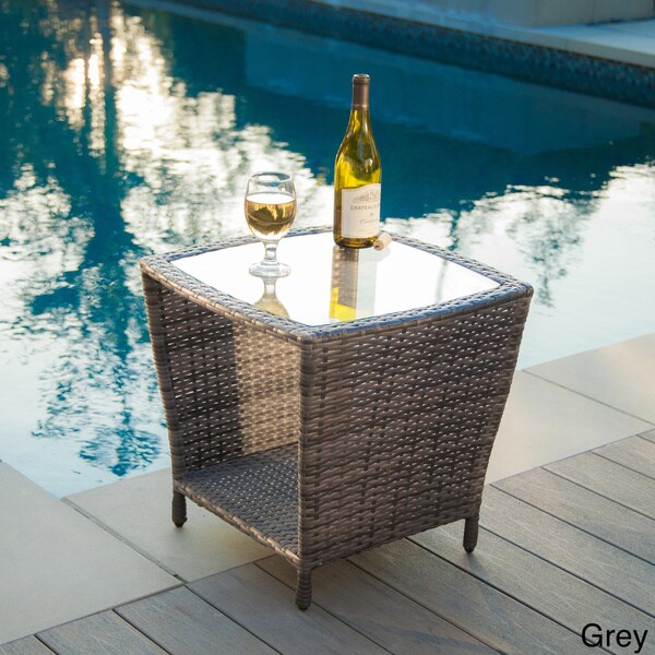 Weston Outdoor Wicker Side Table with Glass Top by Christopher Knight Home