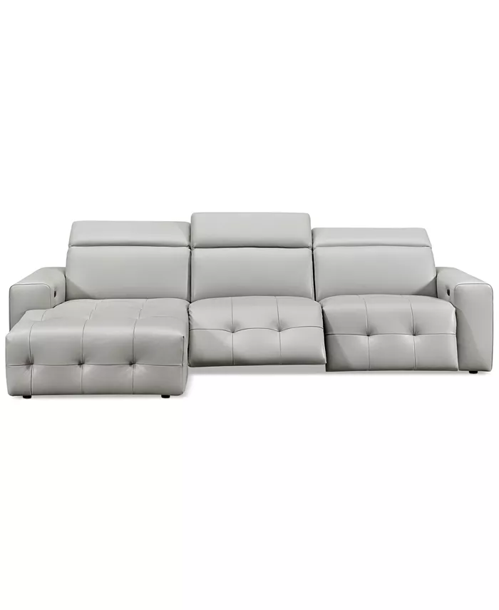 Furniture CLOSEOUT! Haigan 3-Pc. Leather Chaise Sectional Sofa with 2 Power Recliners