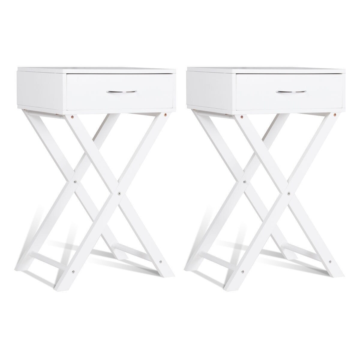 Costway 2 PCS Nightstand X-Shape Drawer Accent side End Table Modern