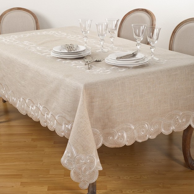 Saro Lifestyle Elegant Tablecloth With Delicate Embroidery 67 quot x104 quot Beige