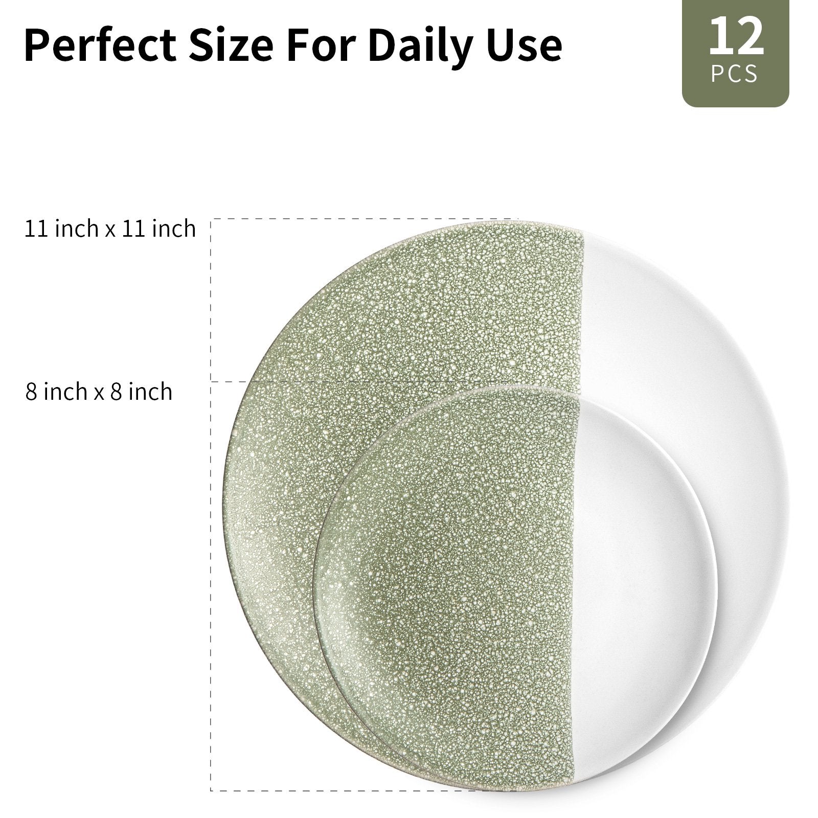 12-Piece Dinner Plates Set, Large Size Luncheon Plate Set Modern Porcelain Serving Plate