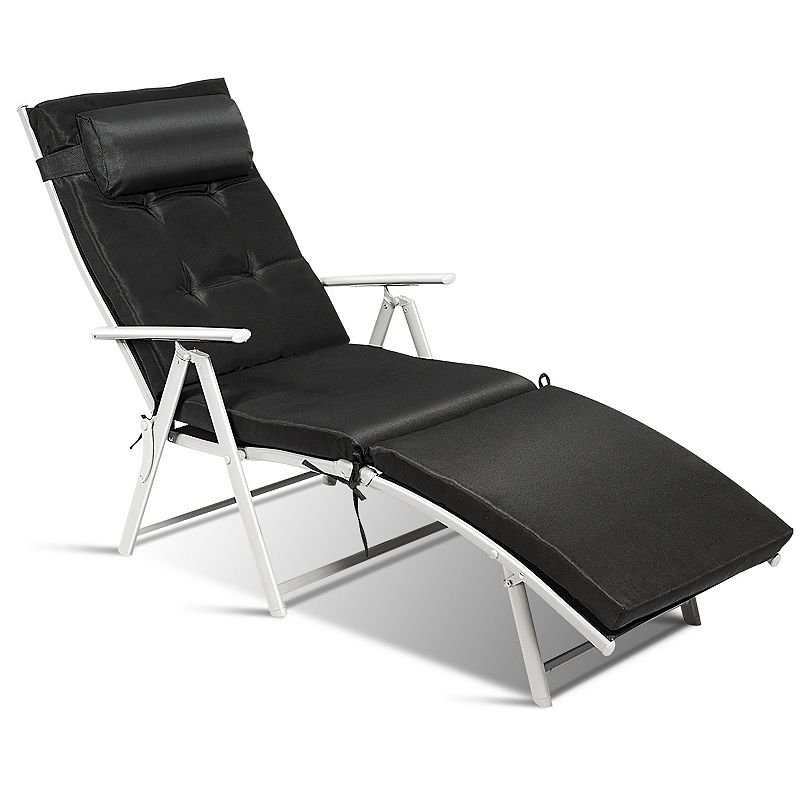 Adjustable Outdoor Lightweight Folding Chaise Lounge Chair with Pillow