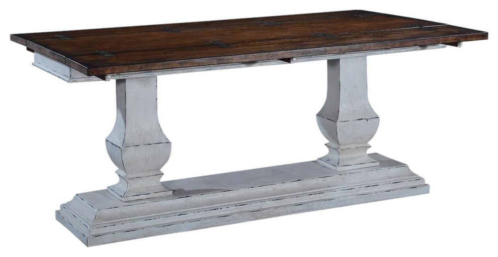 Console Table Italian Rustic Tuscan Antiqued White Pillars  Pecan   French Country   Console Tables   by EuroLuxHome  Houzz