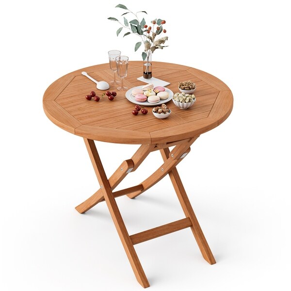 31.5 Inch Folding PatioTeak Wood Round Coffee Table