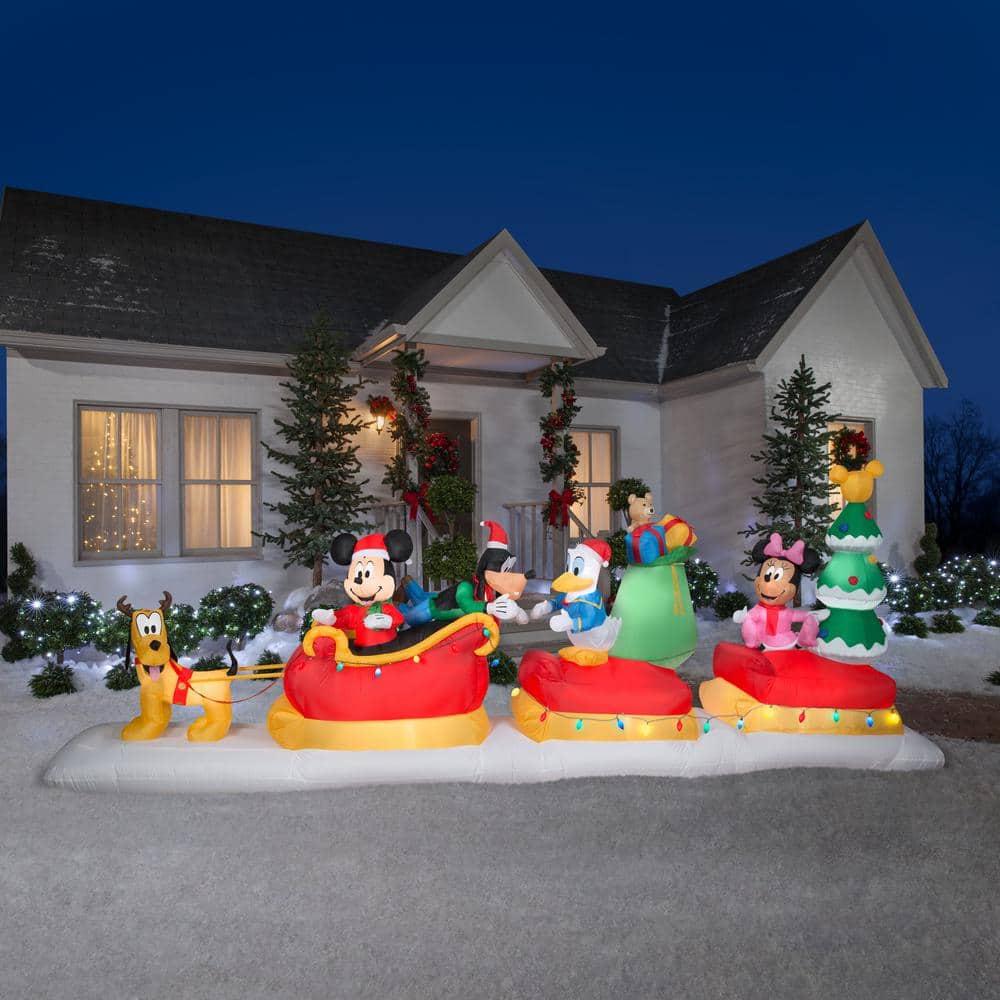 5.5 ft. H x 3 ft. W x 15 ft. 49 in.L LED Lighted Christmas Inflatable Animated Airblown-Mickey and Friends Sleigh Disney G-883088