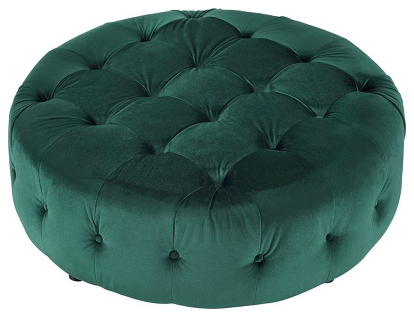 American Home Classic Jasper 17 quotRound Traditional Velvet Ottoman in Green   Contemporary   Footstools And Ottomans   by Homesquare  Houzz