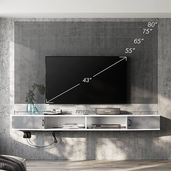 Fitueyes 70'' Floating TV Stand Wall Mounted TV Shelf Media Console