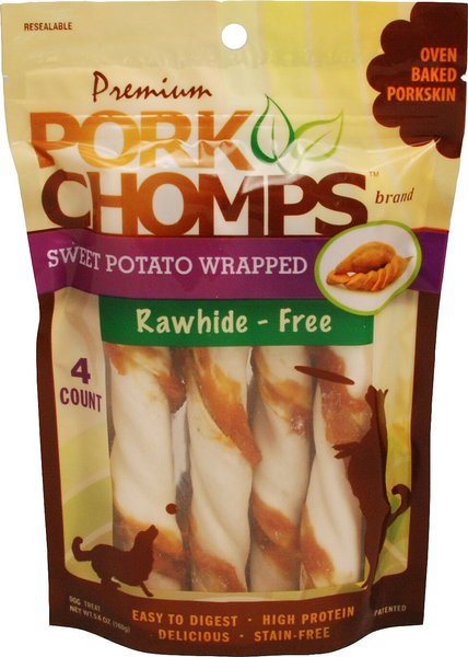 Premium Pork Chomps Sweet Potato Wrapped Twists Dog Treats， Large， 4 count