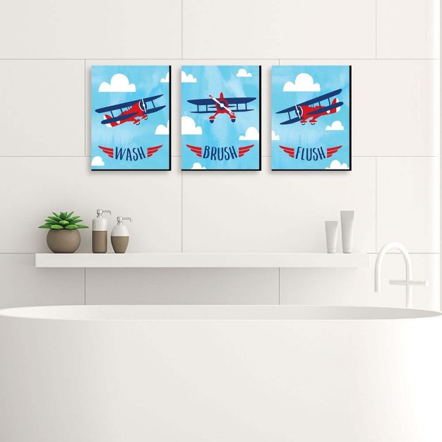 Big Dot Of Happiness Taking Flight Airplane Kids Bathroom Rules Wall Art 7 5 X 10 Inches Set Of 3 Signs Wash Brush Flush