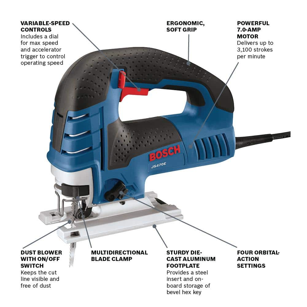 Bosch 7 Amp Corded Variable Speed Top-Handle Jig Saw Kit with Carrying Case JS470E