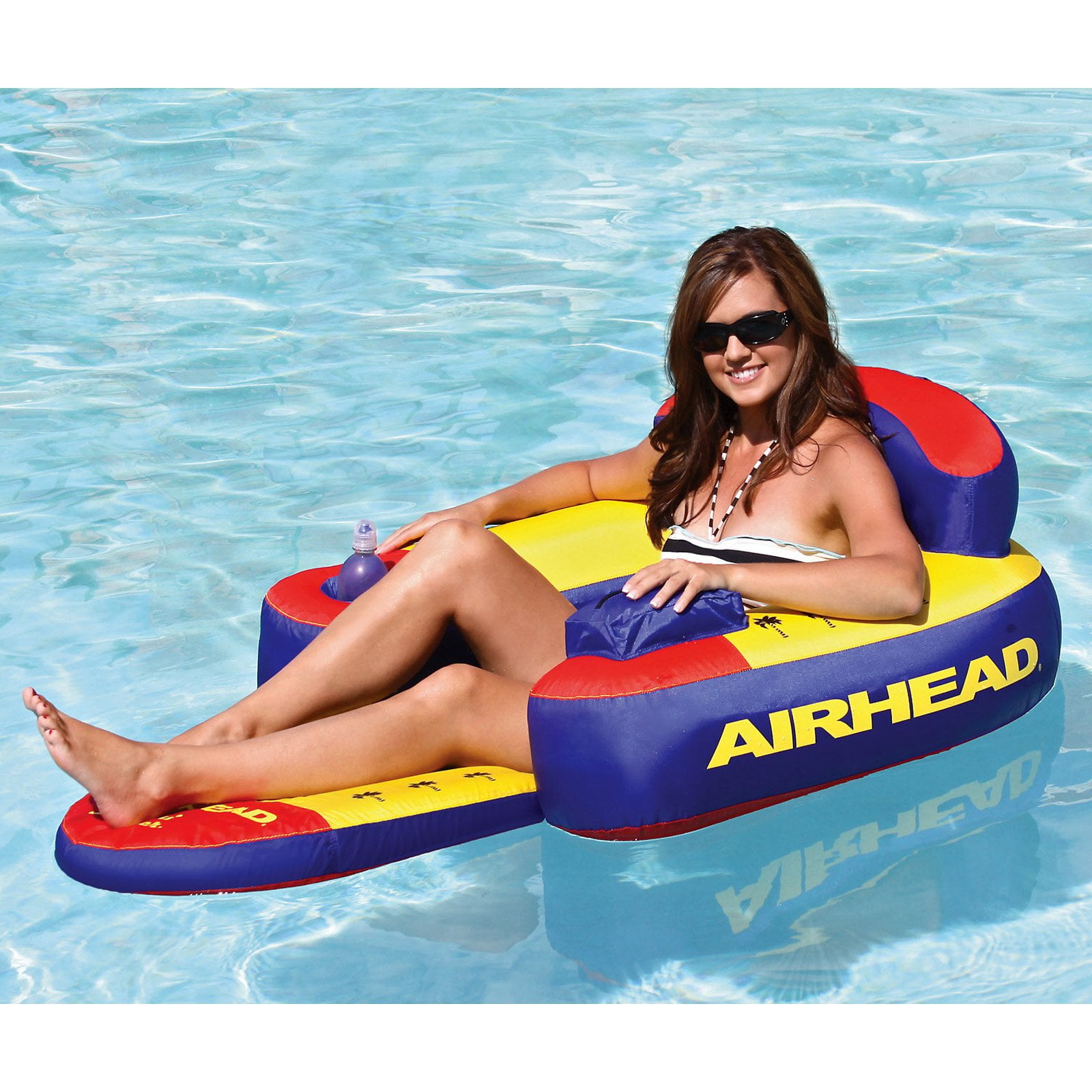 Airhead Bihimi Lounger 2 Pool Float with Backrest and Cup Holders， Multi-color