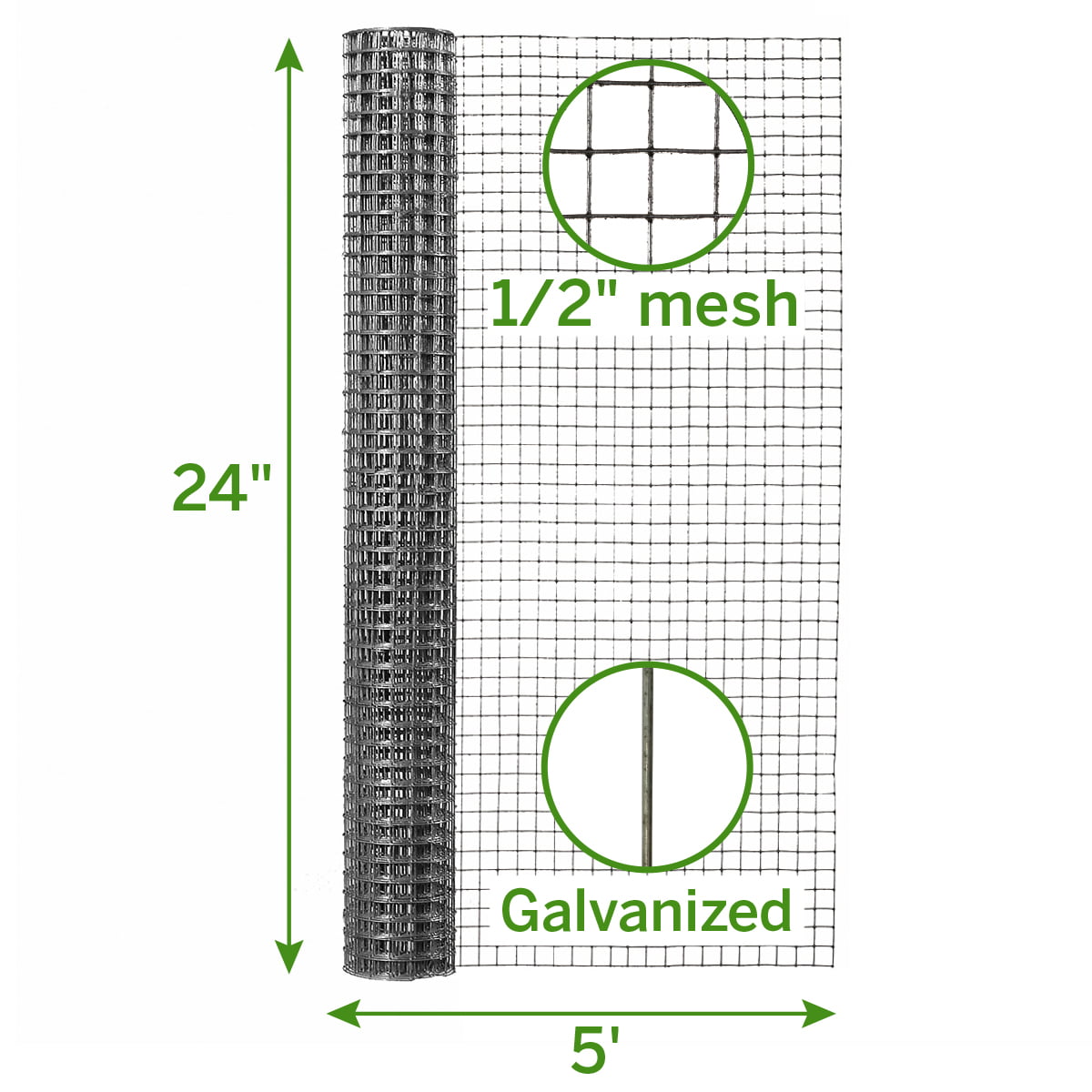 Expert Gardener Galvanized Steel Gray Hardware Cloth, 24" x 5' Roll Fences