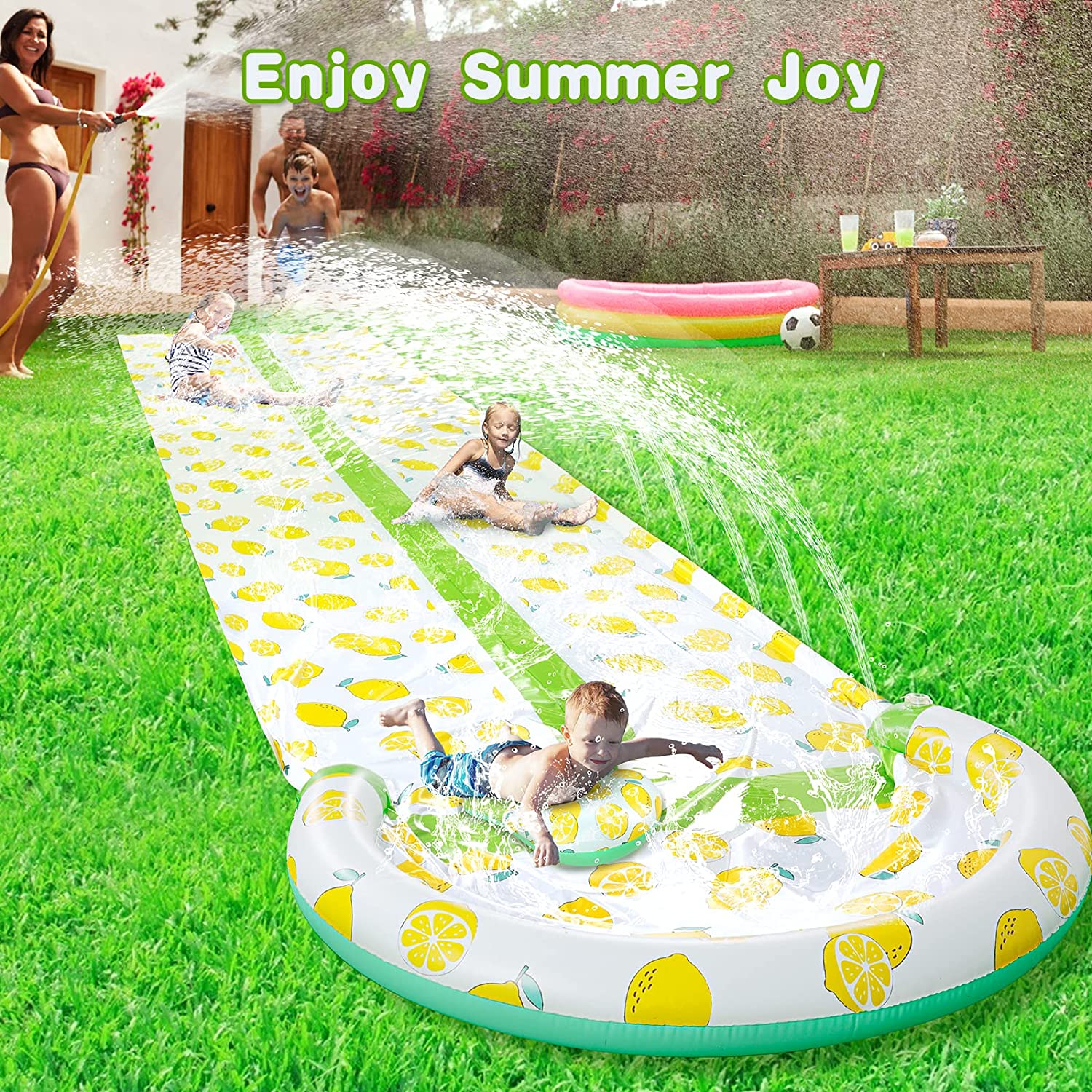 Lavinya Slip and Slide Inflatable & Durable Porch Water Slide with Sprinkler, with 2 Body boards, For Kids And Family