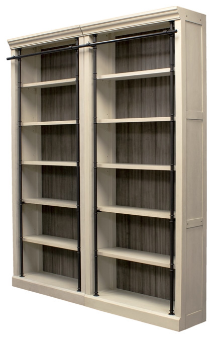 Pemberly Row 8 quotTall Bookcase Wall With Ladder Wood Bookcase White   Transitional   Bookcases   by Homesquare  Houzz