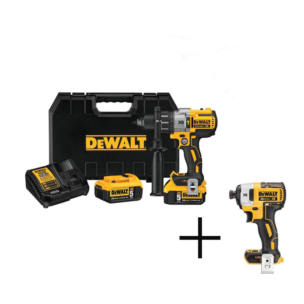 DW 20V MAX XR Lithium-Ion Cordless Brushless Hammer Drill 14 in. Impact Driver (2) 5.0Ah Batteries Charger and Case DCD996P2W887B