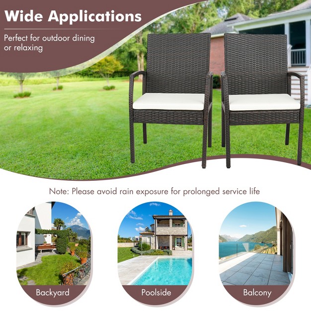 Costway 5pcs Patio Dining Set Cushion Armchairs Acacia Wood Table With Umbrella Hole