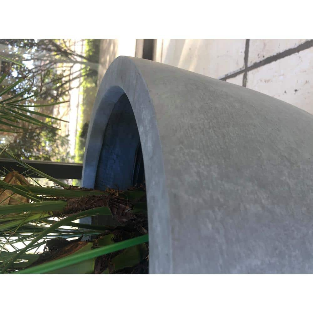 KANTE 17 in. Tall Slate Gray Lightweight Concrete Round Modern Seamless Outdoor Planter (Set of 3) RC0050ABC-C60611