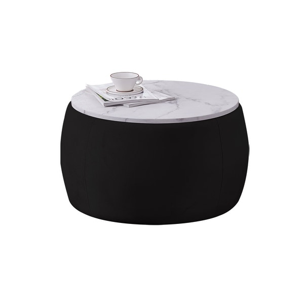 Round Coffee Table Storage Ottoman with Wooden Lid