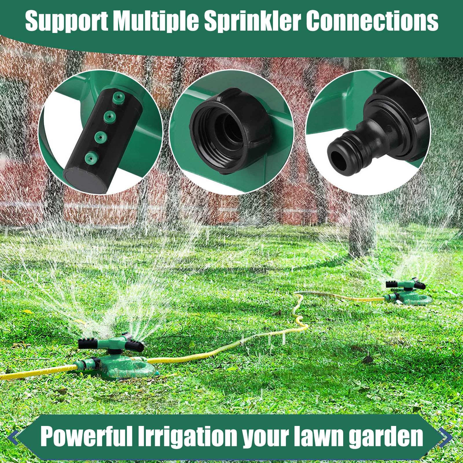 Lawn Sprinkler， EEEkit 3 Arms Automatic Garden Water Sprinkler， 360° Rotating Yard Irrigation System Cover Large Area， Green