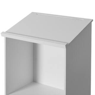 Basicwise 21.5 in. Rectangle White Wood Standing Desk Podium with Storage for Church School Office or Home QI004421.WT